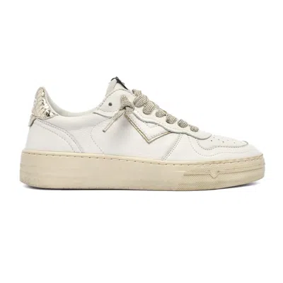 4b12 Elevated Leather Sneakers With Breathable Cotton Cover And Chic Detailing In Bianco Neutri