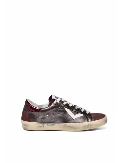 4b12 Red Leather Distressed Sneakers In Burgundy
