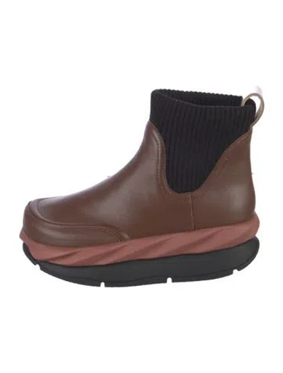 Pre-owned 4ccccees Leather Colorblock Pattern Chelsea Boots In Brown