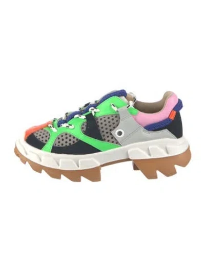 Pre-owned 4ccccees Leather Colorblock Pattern Chunky Sneakers In White