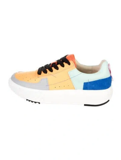 Pre-owned 4ccccees Leather Colorblock Pattern Chunky Sneakers In White