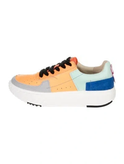 Pre-owned 4ccccees Leather Colorblock Pattern Chunky Sneakers In White