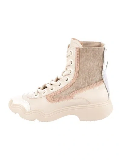 Pre-owned 4ccccees Leather Colorblock Pattern Combat Boots W/ Tags In Neutral