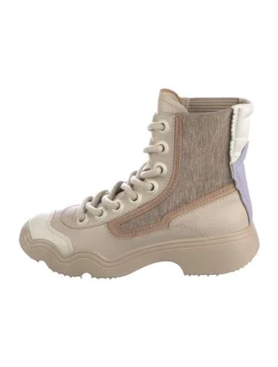 Pre-owned 4ccccees Leather Colorblock Pattern Combat Boots W/ Tags In Neutral