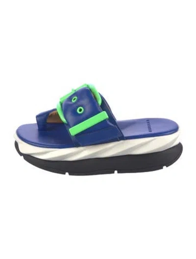 Pre-owned 4ccccees Leather Colorblock Pattern Slides In Blue