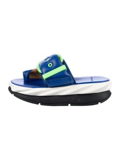Pre-owned 4ccccees Leather Colorblock Pattern Slides In Blue