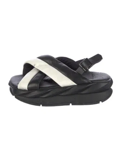 Pre-owned 4ccccees Leather Colorblock Pattern Slingback Sandals In Black