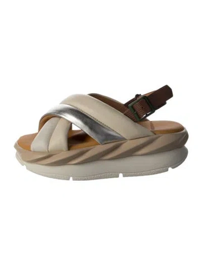 Pre-owned 4ccccees Leather Colorblock Pattern Slingback Sandals In Neutral