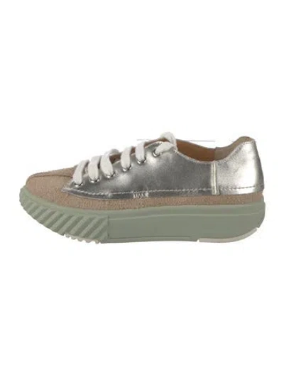 Pre-owned 4ccccees Leather Colorblock Pattern Sneakers In Green
