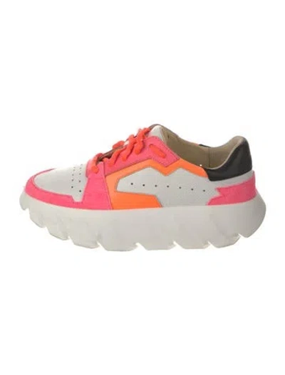 Pre-owned 4ccccees Leather Colorblock Pattern Sneakers In White