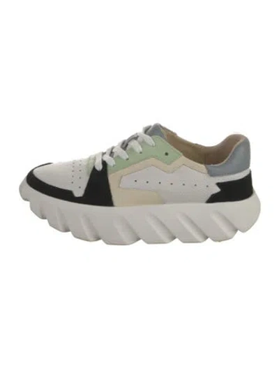 Pre-owned 4ccccees Leather Colorblock Pattern Sneakers In White