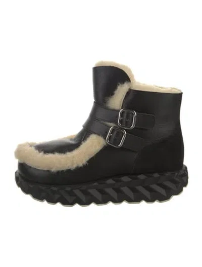 Pre-owned 4ccccees Leather Fur Trim Boots In Black