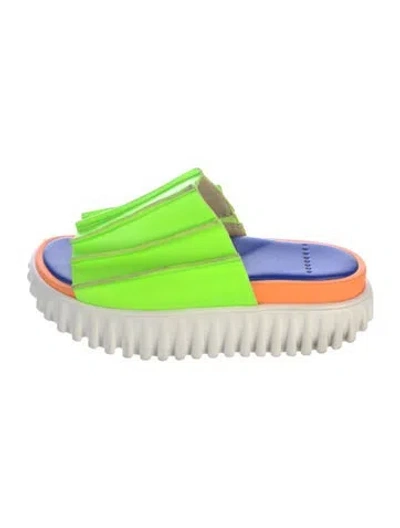 Pre-owned 4ccccees Leather Pleated Accents Slides In Green
