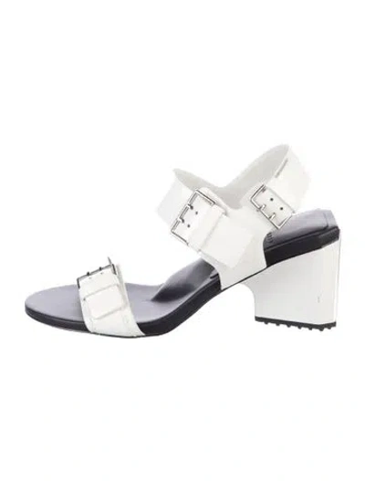 Pre-owned 4ccccees Patent Leather Colorblock Pattern Slingback Sandals In White