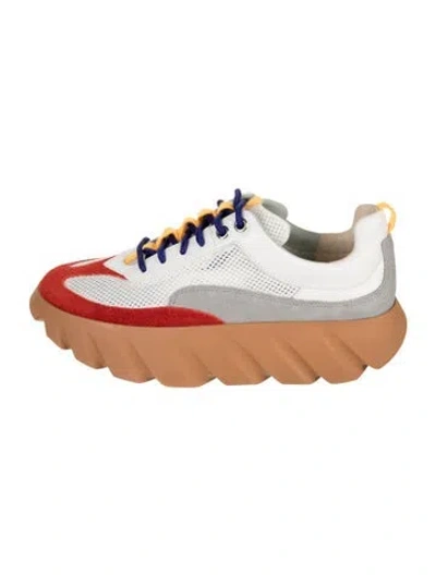 Pre-owned 4ccccees Suede Colorblock Pattern Chunky Sneakers In White