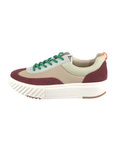 Pre-owned 4ccccees Suede Colorblock Pattern Sneakers In White