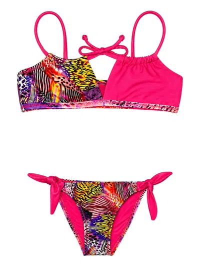 4giveness Kids' Animal-print Side-tie Bikini In Pink