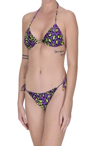 4giveness Embellished Animal Print Bikini In Purple