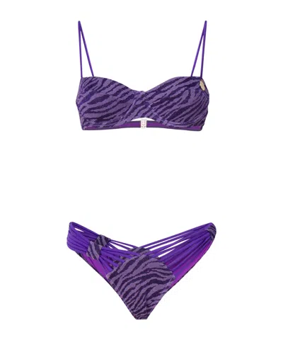 4giveness Half-cover Bikini And Cat-shaped Panty Set In Purple