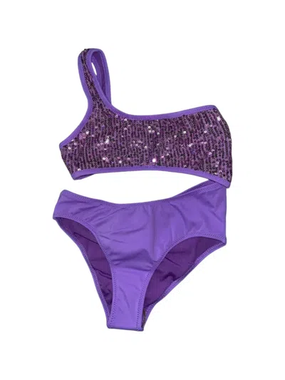 4giveness Kids' Sequin-embellished One-shoulder Bikini In Purple