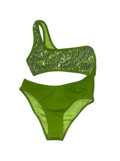 4giveness Kids' Sequin-embellished One-shoulder Swimsuit In Green