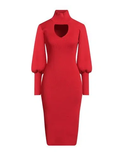 4giveness Woman Midi Dress Red Size L Viscose, Polyester, Polyamide