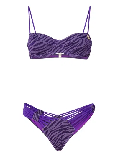 4giveness Half-cover Bikini And Cat-shaped Panty Set In Purple