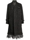 4sdesigns Feather-trim Bouclé Single-breasted Coat In Grau