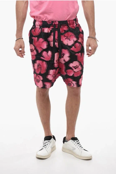 4SDESIGNS FLORAL-MOTIF TWO-TONE SHORTS