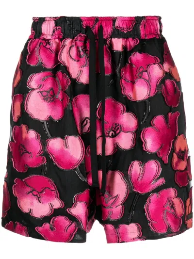 4sdesigns Floral-print Drawstring Shorts In Pink