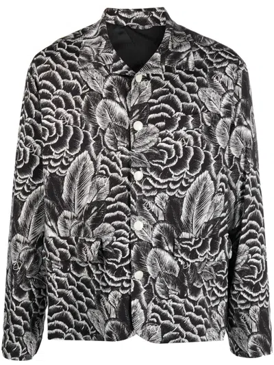 4sdesigns Floral-print Long-sleeve Shirt In Schwarz