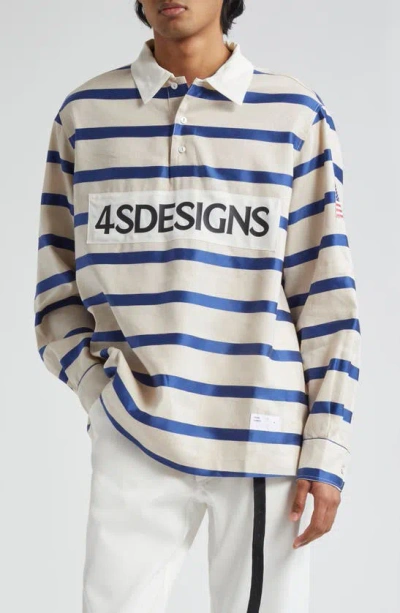 4sdesigns Oversize Stripe Lyocell & Linen Rugby Shirt In Off White & Navy