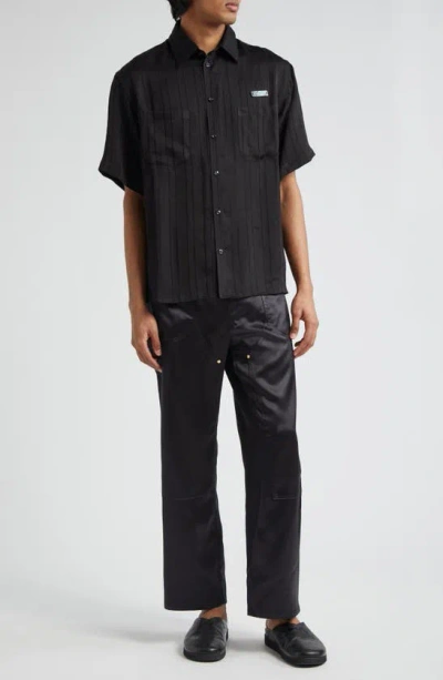 4sdesigns Stripe Short Sleeve Button-up Utility Shirt In Black