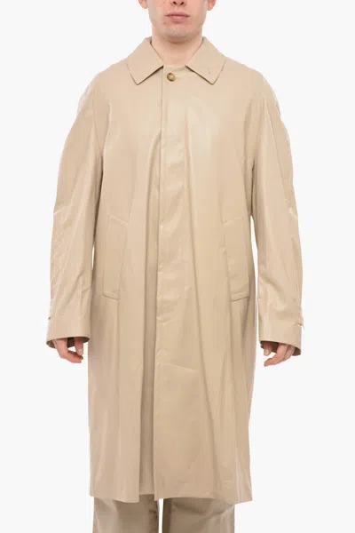 4sdesigns Vegan Leather Trench With Hidden Placket In Beige