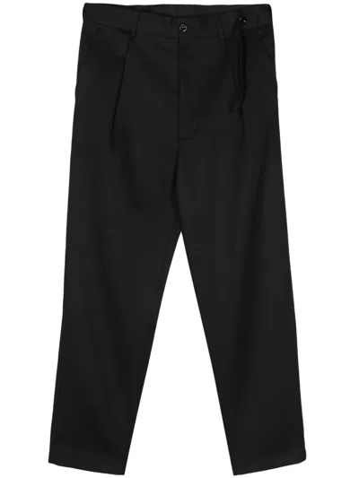 4sdesigns Virgin Wool-silk Blend Straight-leg Trousers In Black
