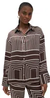 4th & Reckless Satin Wide Cuffs Button Front Shirt In Brown