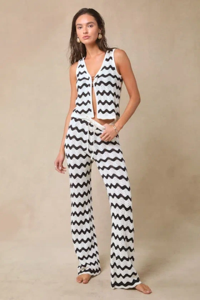 4th & Reckless Anna Ivory And Navy Striped Crochet Swim Cover-up Pants