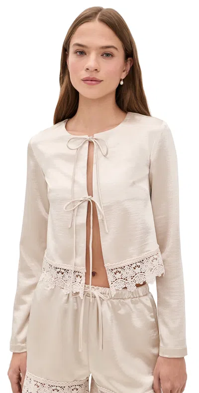 4th & Reckless Satin Tie Front Crochet Trim Beach Top Co-ord In White