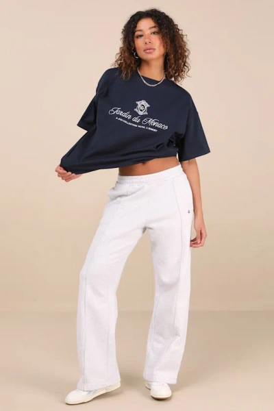 4th & Reckless Catori Heathered Light Grey Embroidered Wide-leg Sweatpants