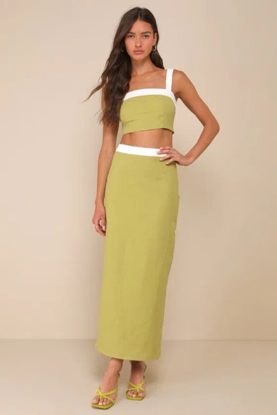 4th & Reckless Elian Green And White Color Block Cropped Tank Top
