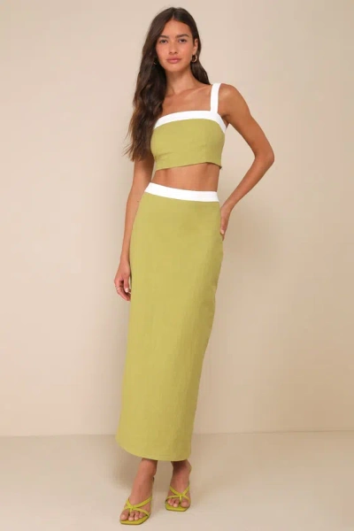 4th & Reckless Elian Green And White Color Block Maxi Skirt