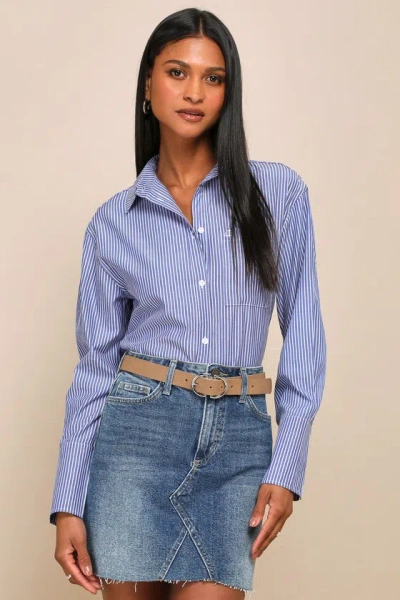 4th & Reckless Haleema Blue Striped Collared Button-up Top