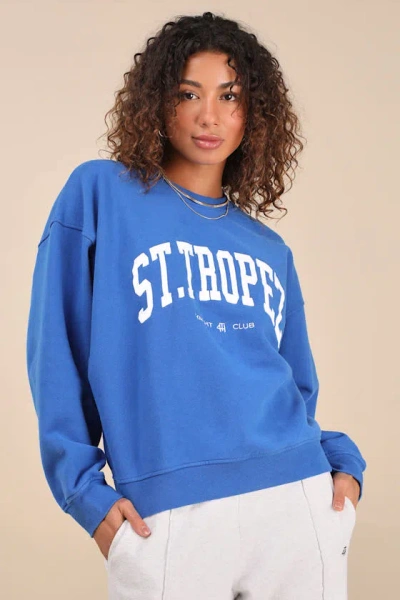 4th & Reckless Ines Blue St Tropez Graphic Pullover Sweater