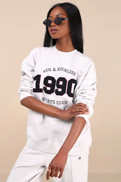 4th & Reckless Lila Heather Grey 1990 Graphic Oversized Pullover Sweater