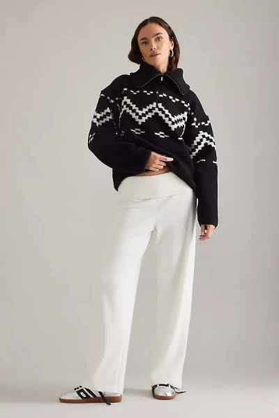 4th & Reckless Mahlin Foldover Waist Ribbed Wide-leg Trousers In Black