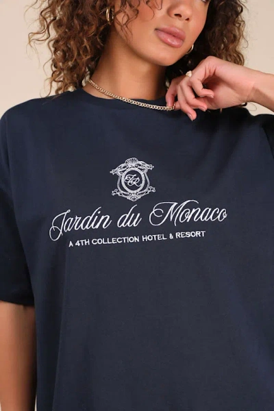 4th & Reckless Maison Navy Blue Embroidered Logo Tee