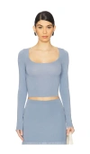 4th & Reckless Nancy Slate Blue Knit Long Sleeve Crop Top In Blue