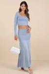 4th & Reckless Nancy Slate Blue Knit Ribbed Maxi Skirt In Slate Blue