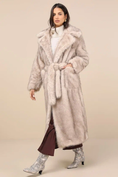 4th & Reckless Schiffer Beige Faux Fur Longline Coat