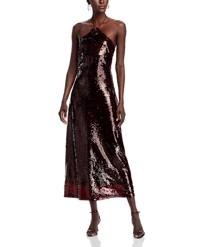 4th & Reckless Stacey Sequined Halter Dress In Burgundy
